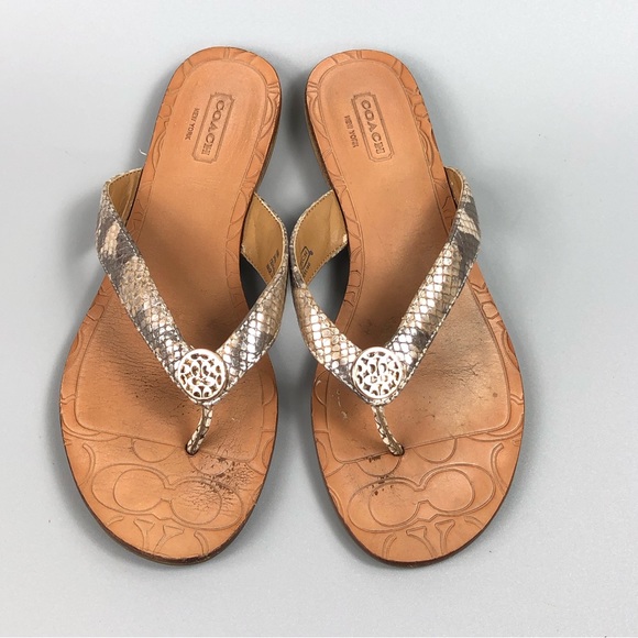 Coach Sara Women’s Metallic Animal Print Slip On Sandals Size 6B - Picture 1 of 6